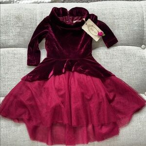 Charming Velvet Kids Formal Dress in Deep Red